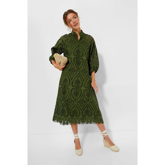 TUCKERNUCK Army Green Eyelet Maryse Caftan Size XS NWT Retail $298 Tuckernuck - Picture 5 of 5